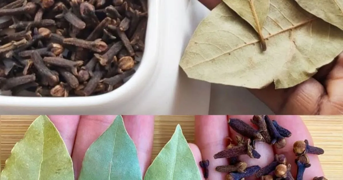 A small bowl filled with dried bay leaves and cloves, ready to be mixed for seasoning or use in cooking.