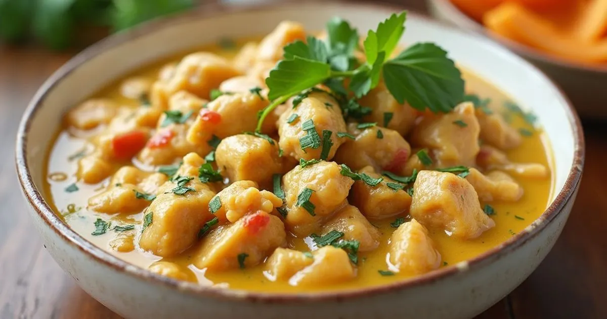 A hearty bowl of Cajun White Chicken Chili with tender pieces of chicken, white beans