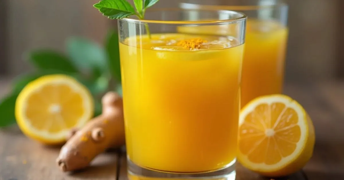 Glass of warm Water with Turmeric and Lemon slices